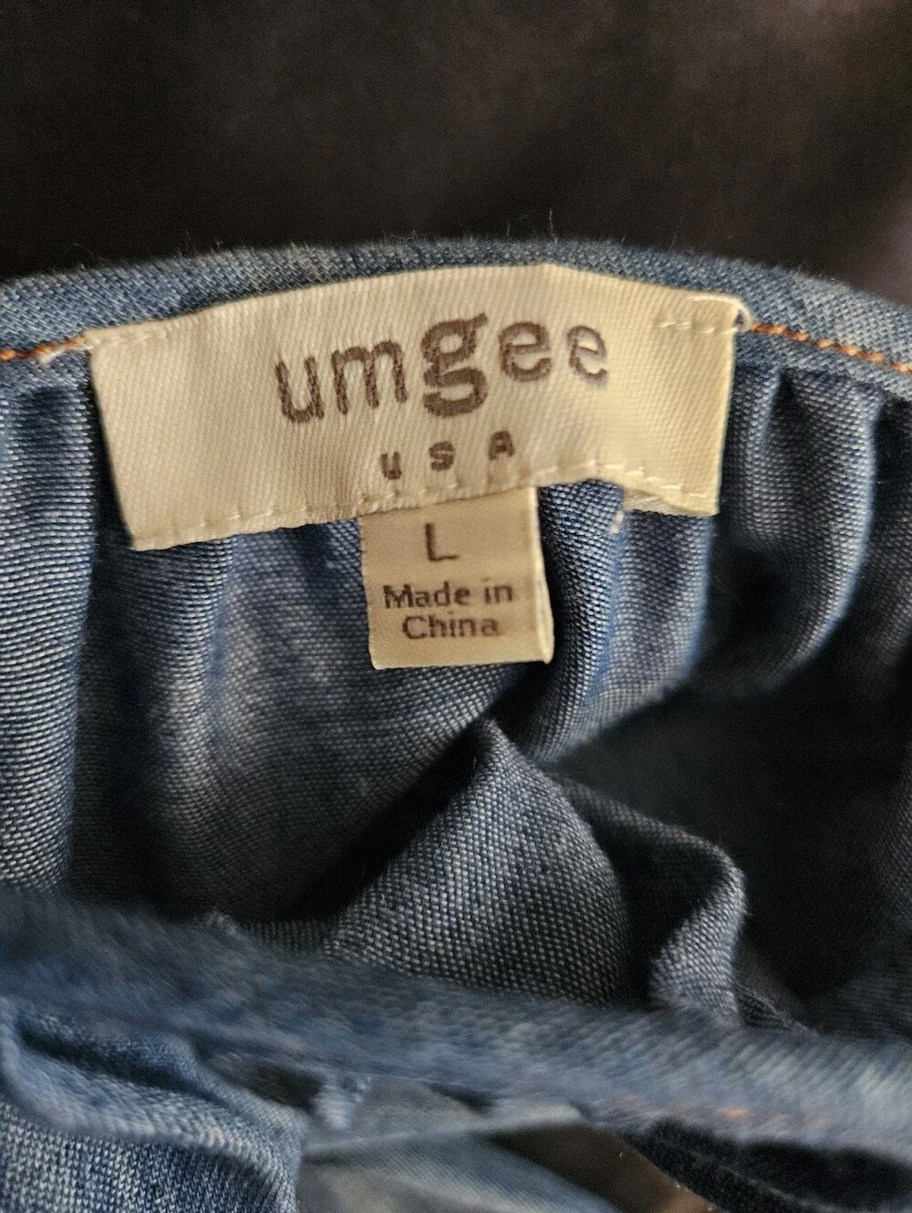 Umgee Blue Chambray Spaghetti Strap Dress with Cream Crochet Sides, Size Large